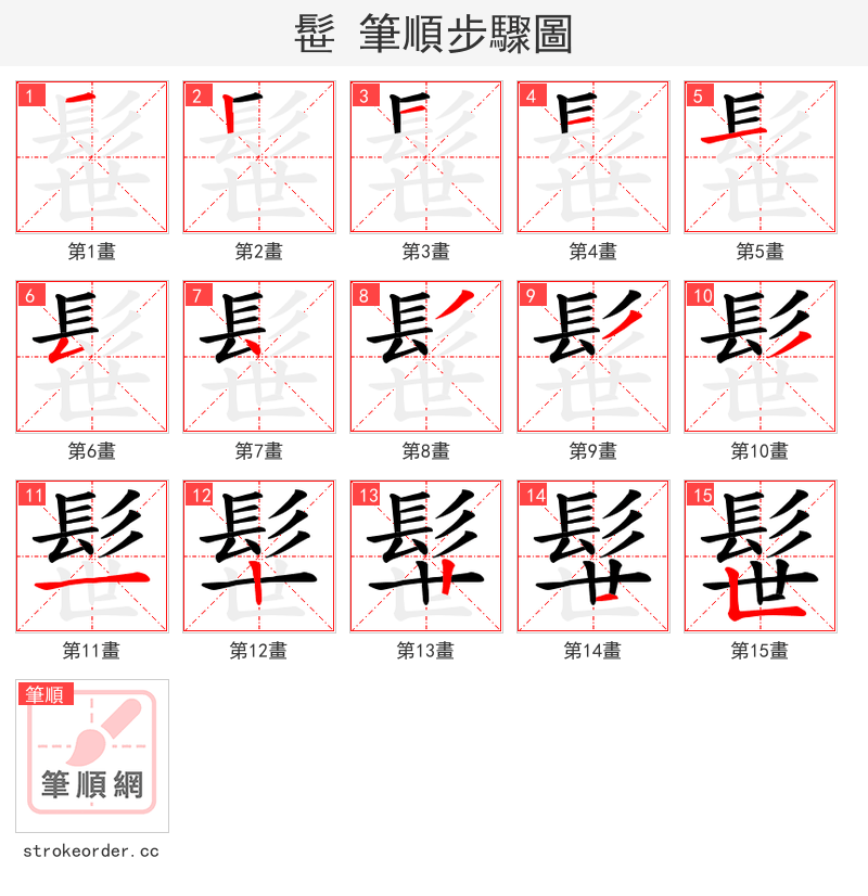 髰 的笔顺分步演示