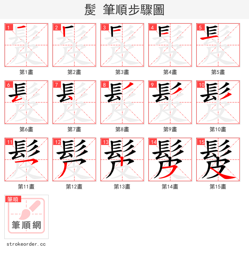 髲 的笔顺分步演示