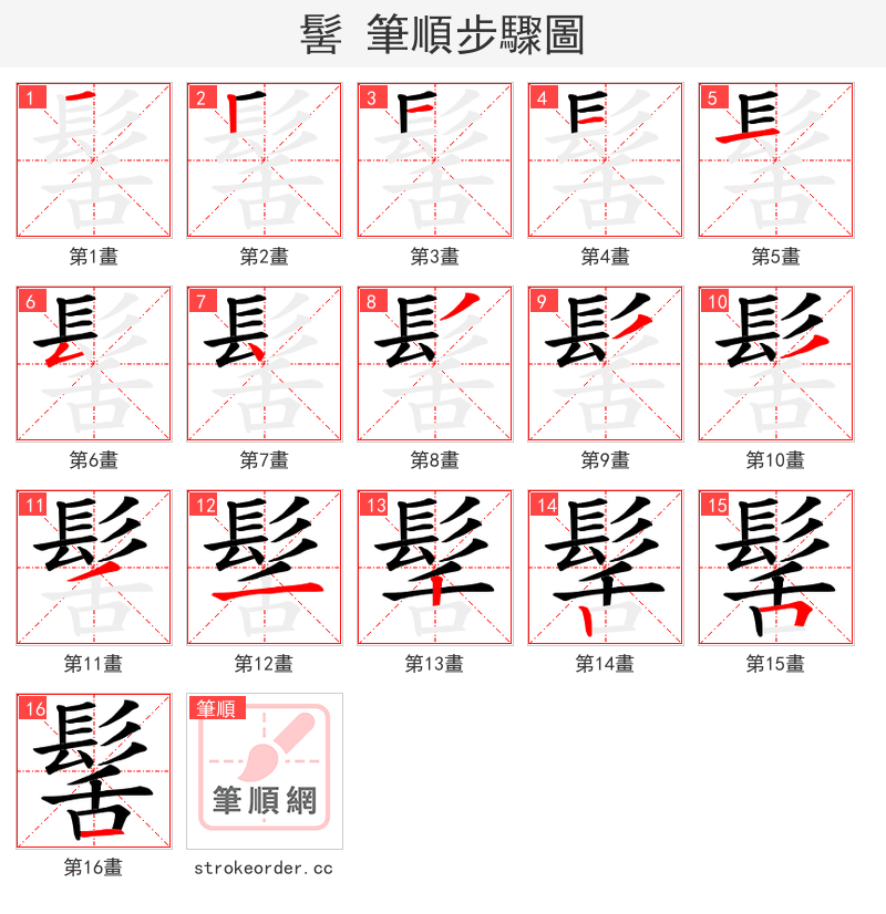 髺 的笔顺分步演示
