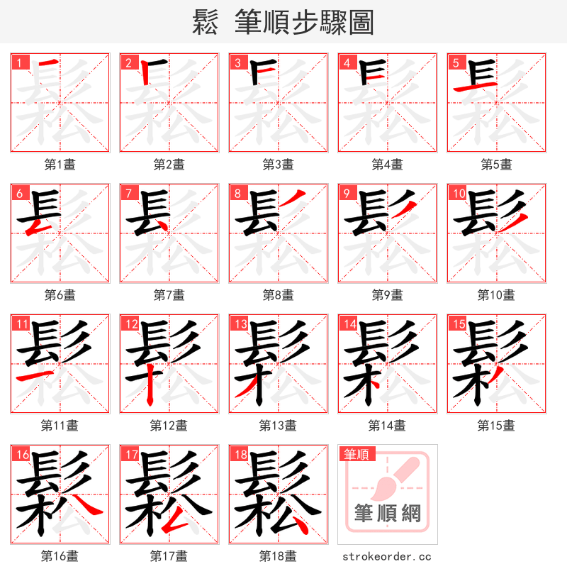鬆 的笔顺分步演示