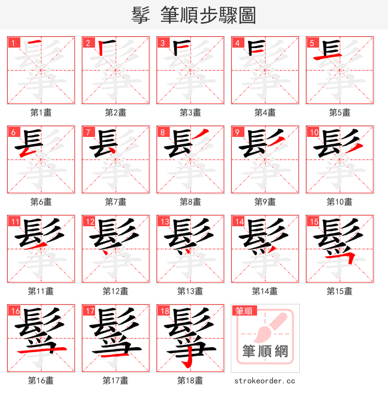 鬇 的笔顺分步演示