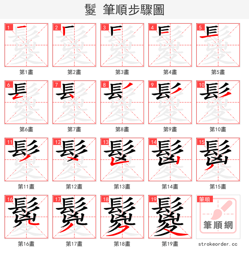 鬉 的笔顺分步演示