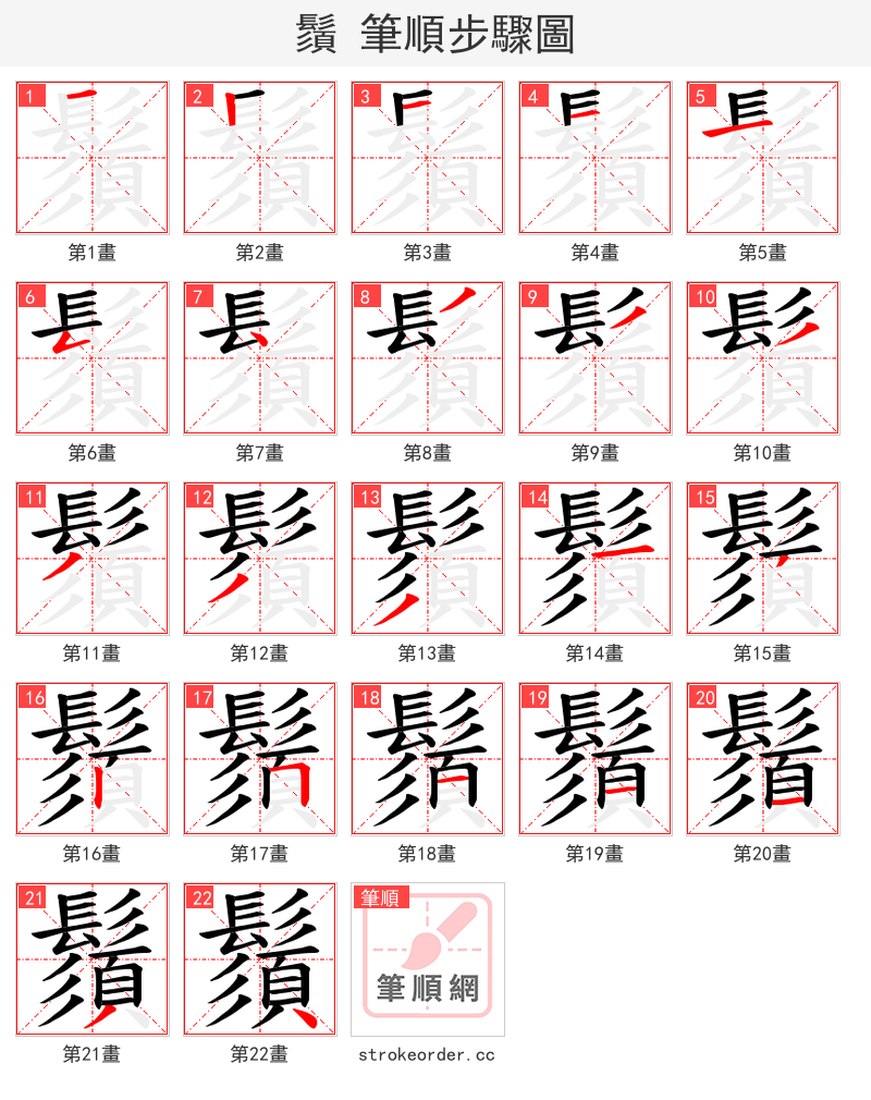 鬚 的笔顺分步演示