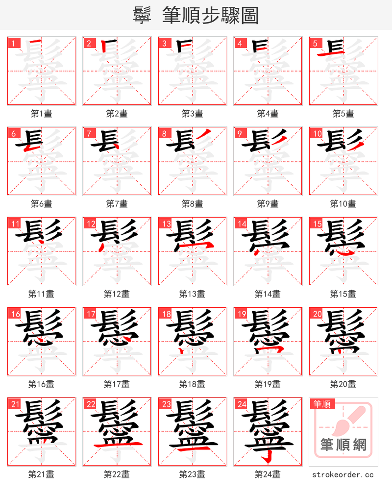 鬡 的笔顺分步演示