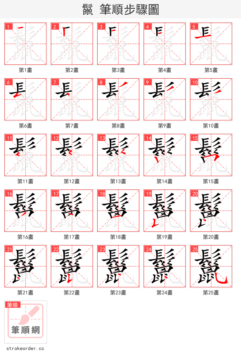 鬣 的笔顺分步演示