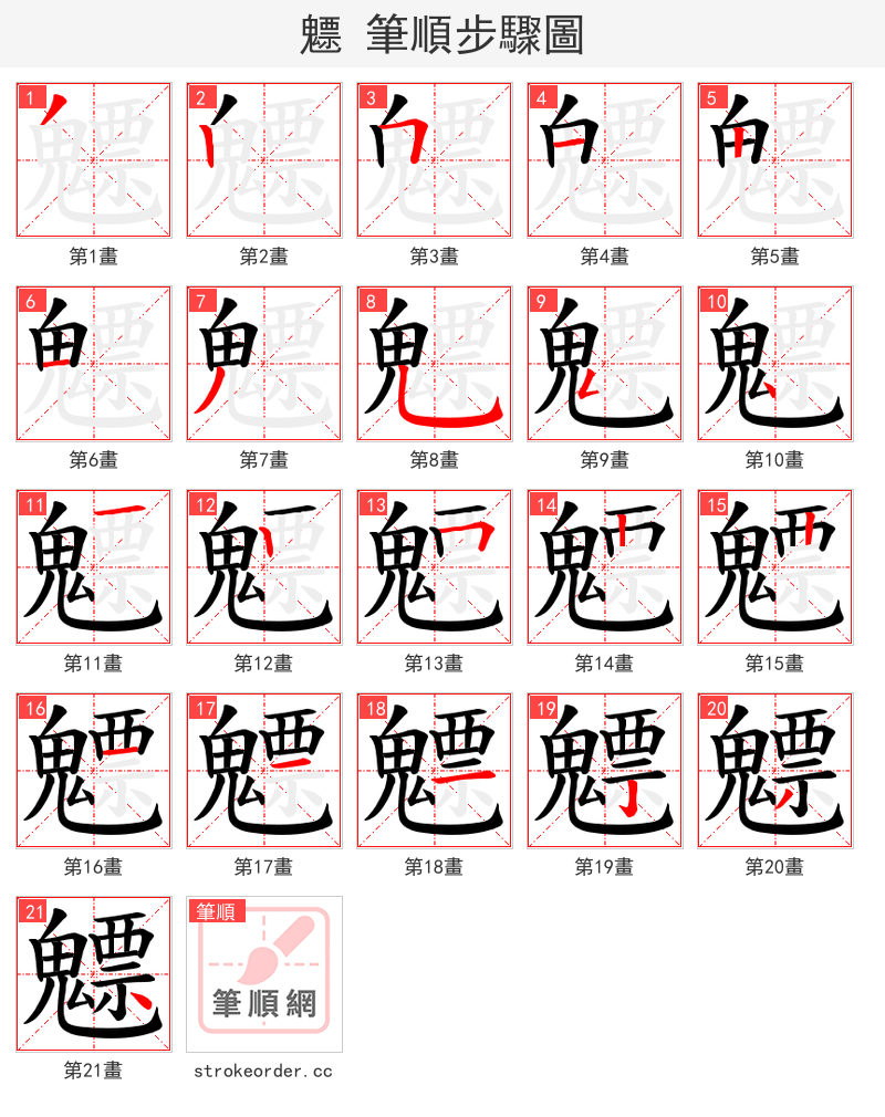 魒 的笔顺分步演示