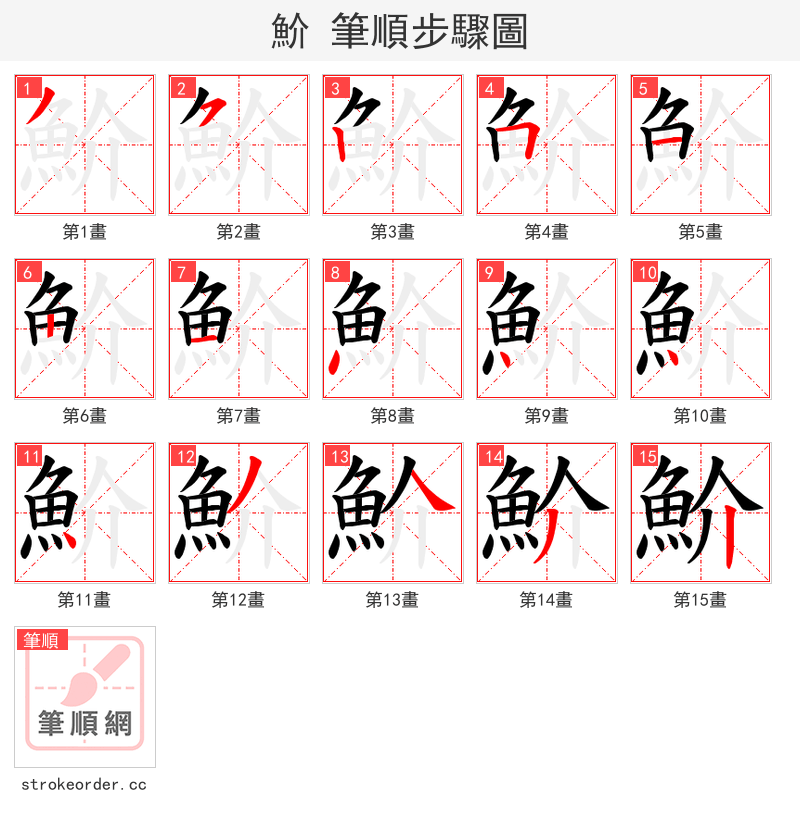 魪 的笔顺分步演示