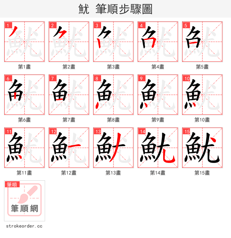 魷 的笔顺分步演示