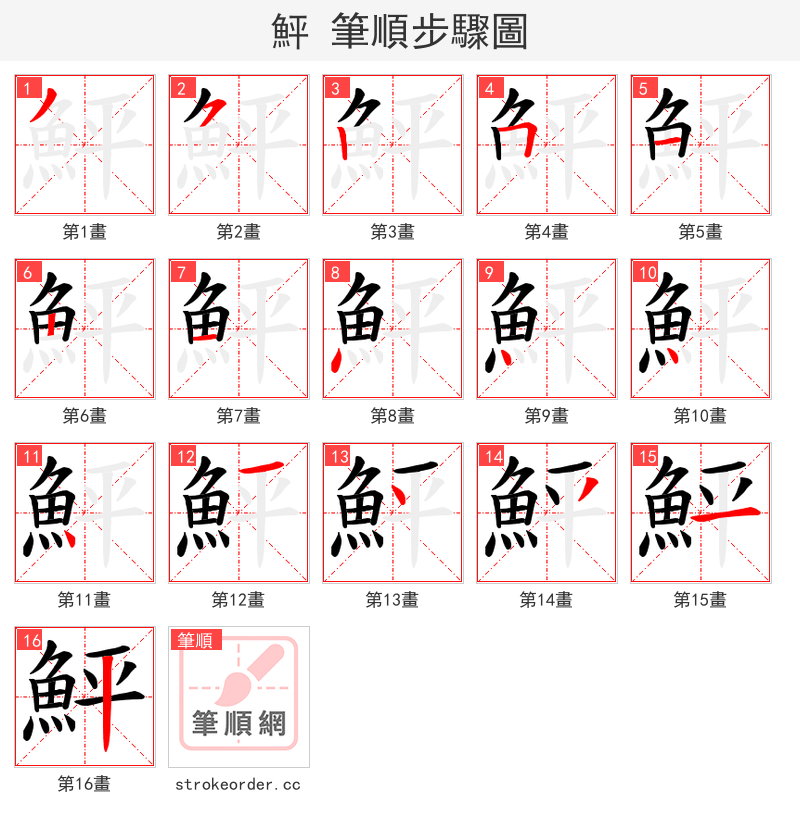 鮃 的笔顺分步演示