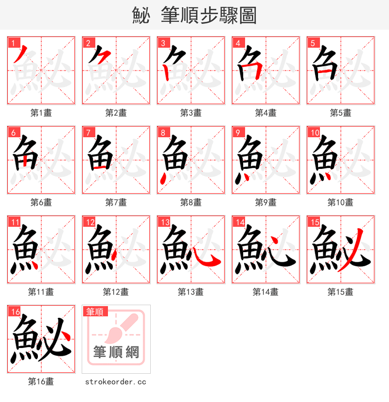 鮅 的笔顺分步演示