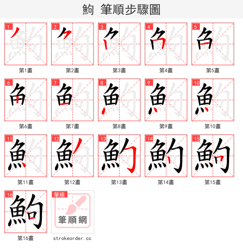 鮈 的笔顺分步演示