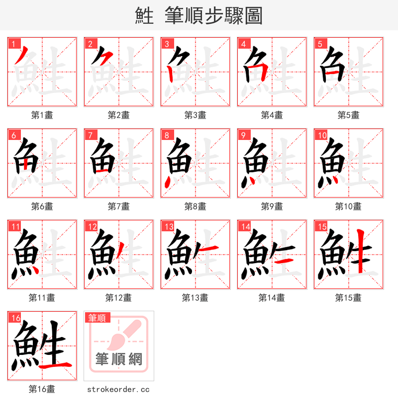 鮏 的笔顺分步演示