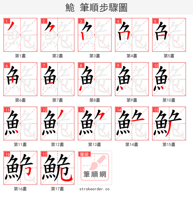 鮠 的笔顺分步演示