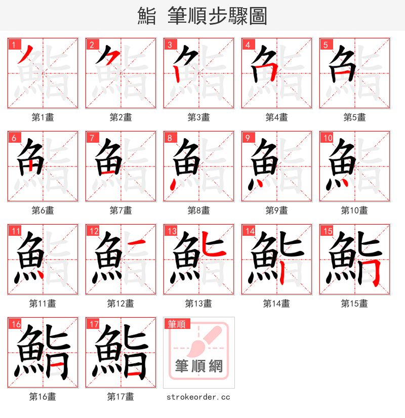 鮨 的笔顺分步演示