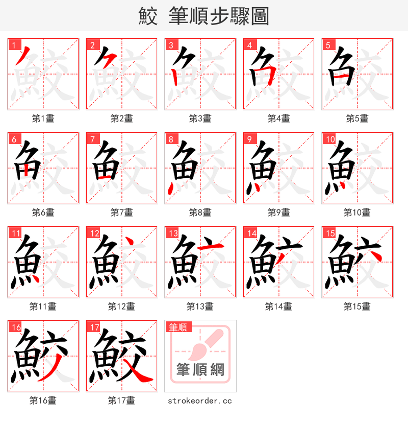 鮫 的笔顺分步演示