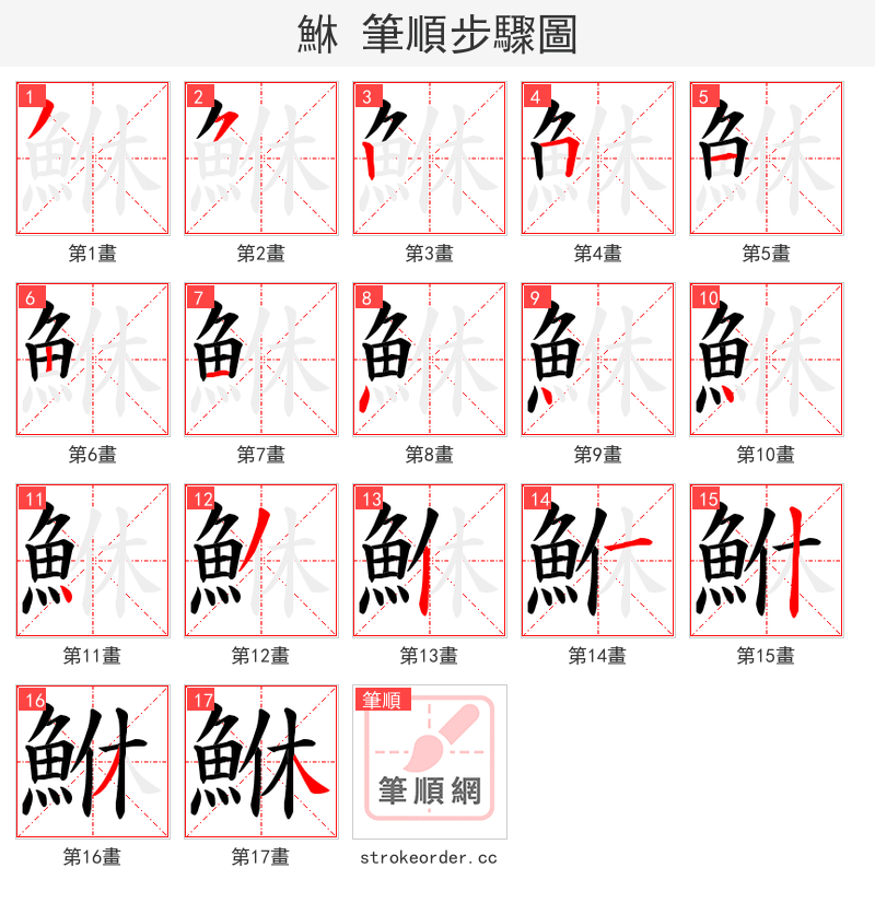 鮴 的笔顺分步演示