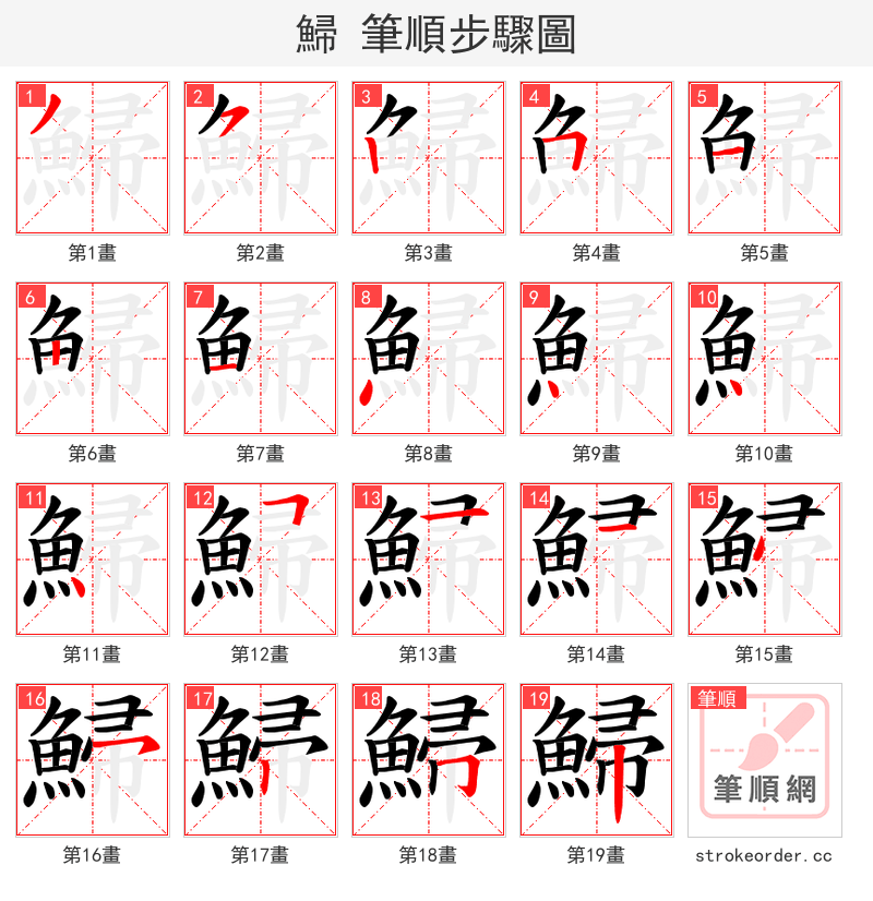 鯞 的笔顺分步演示