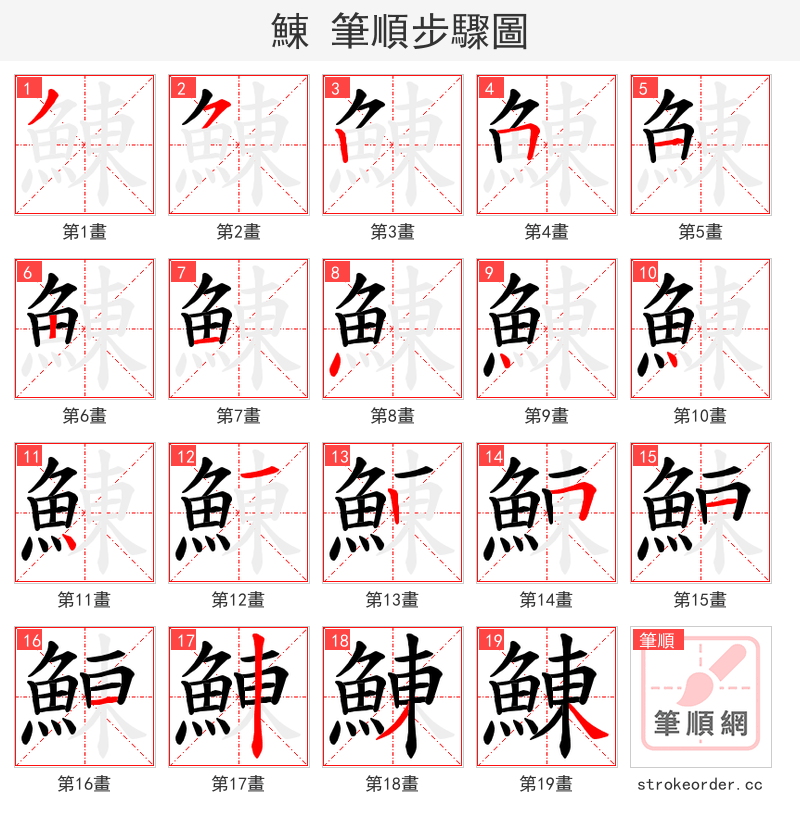 鯟 的笔顺分步演示