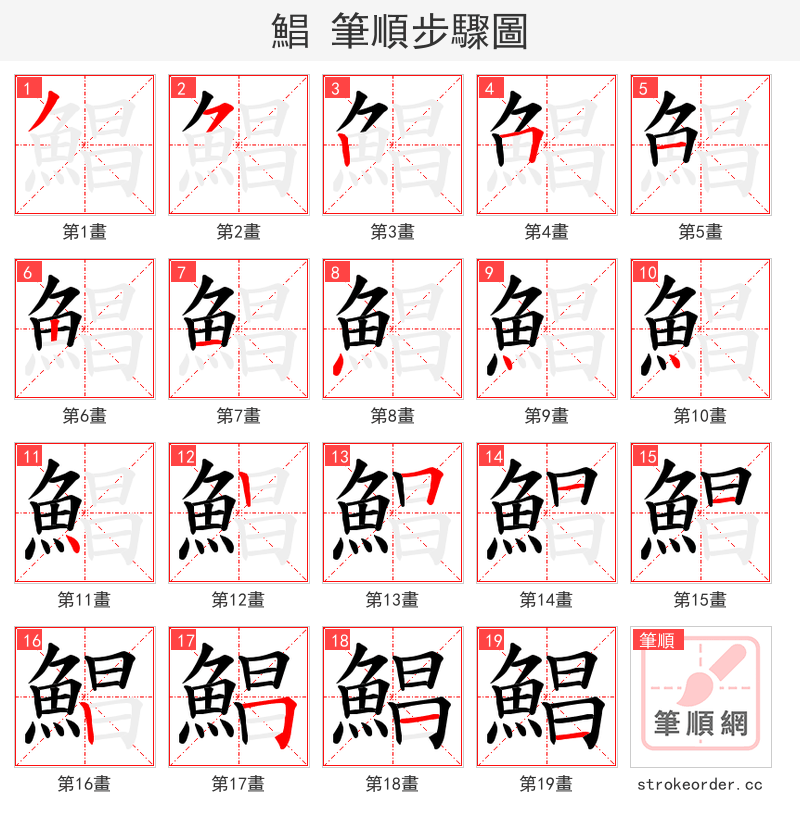 鯧 的笔顺分步演示