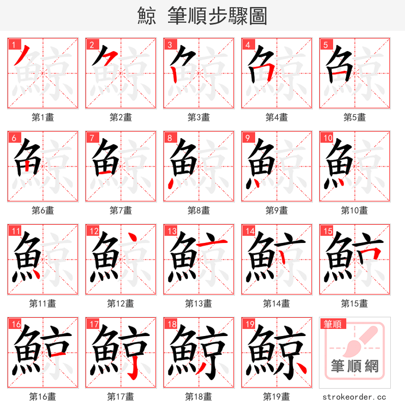 鯨 的笔顺分步演示