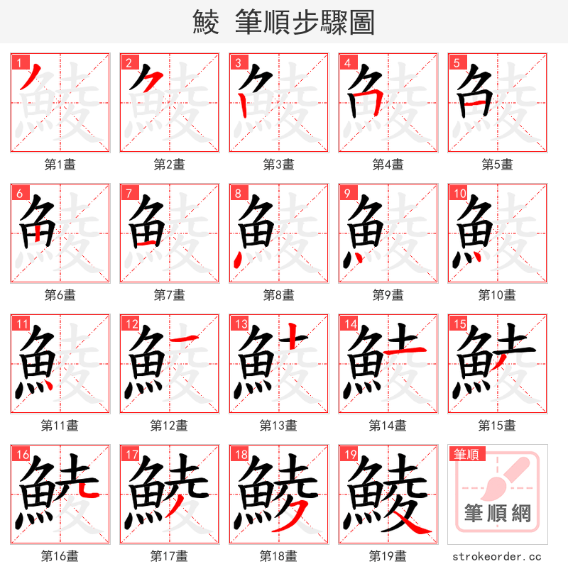 鯪 的笔顺分步演示