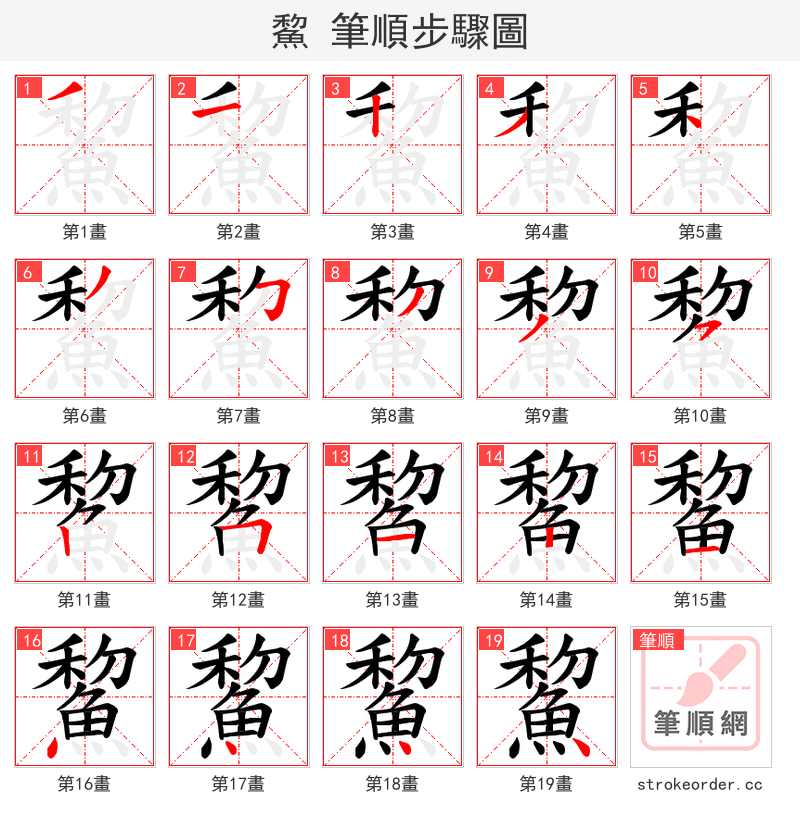 鯬 的笔顺分步演示