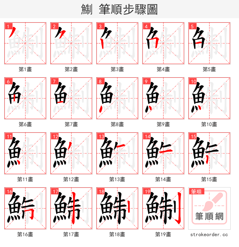 鯯 的笔顺分步演示