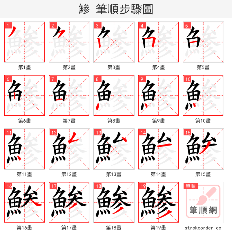 鯵 的笔顺分步演示