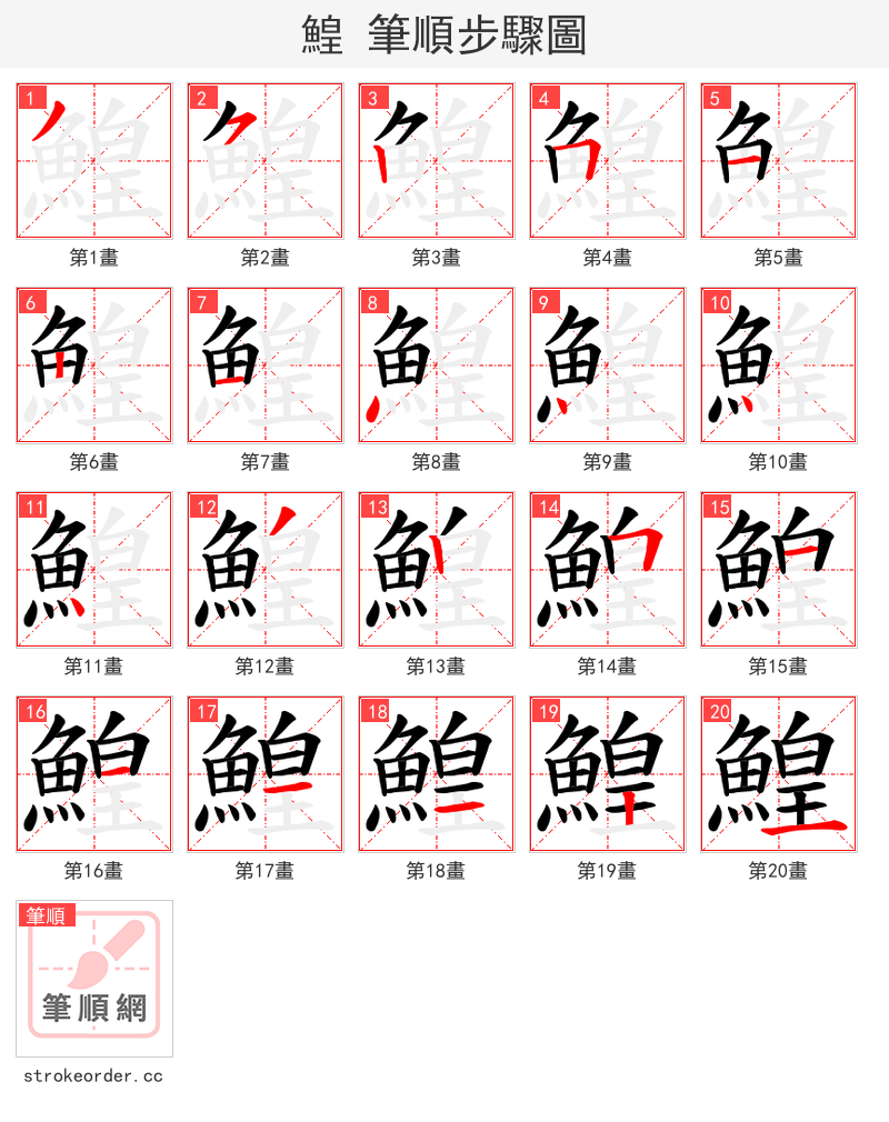鰉 的笔顺分步演示