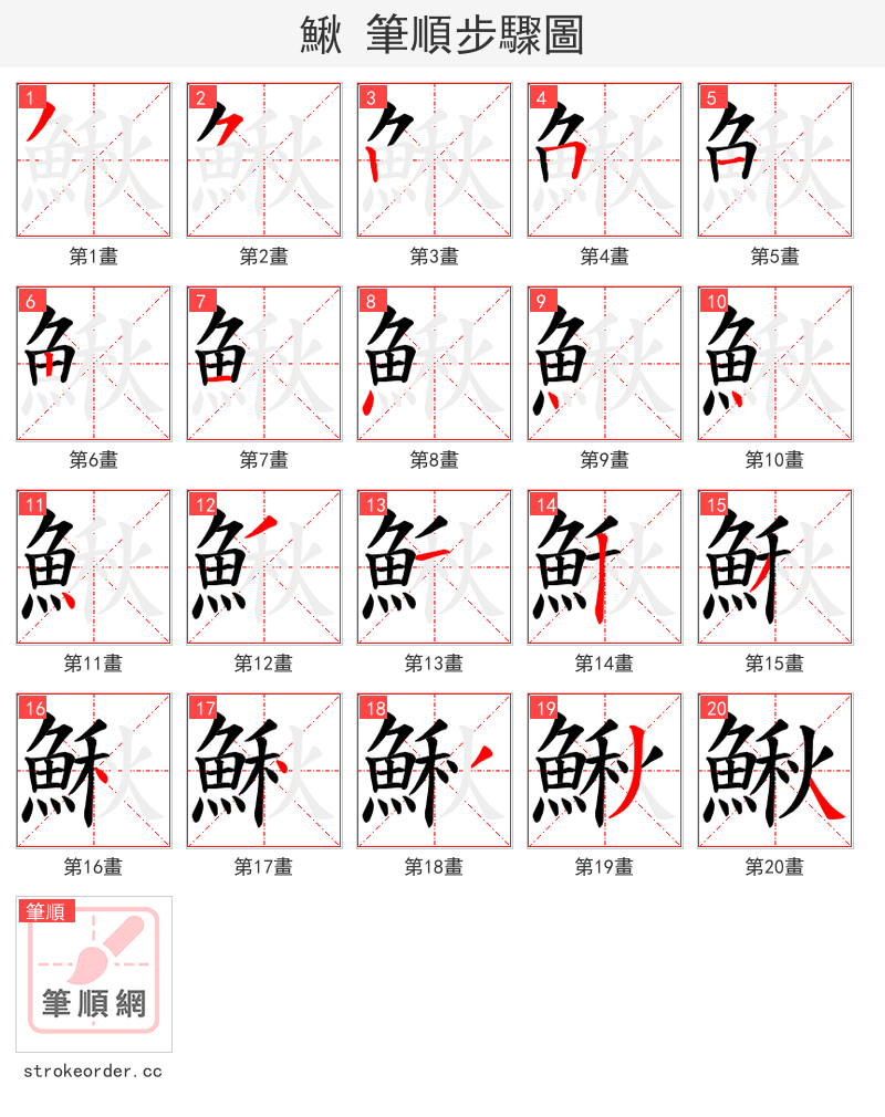 鰍 的笔顺分步演示