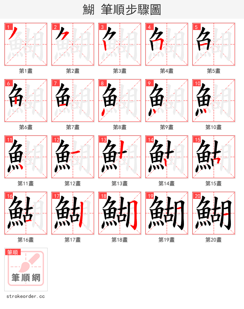鰗 的笔顺分步演示