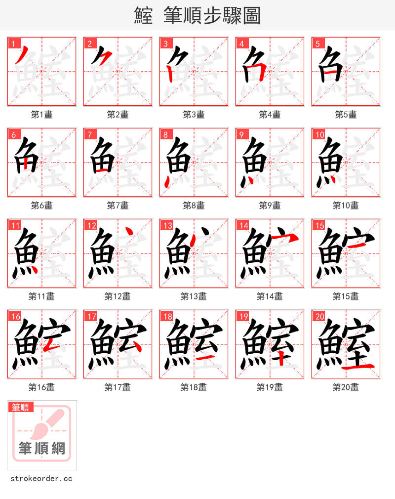 鰘 的笔顺分步演示