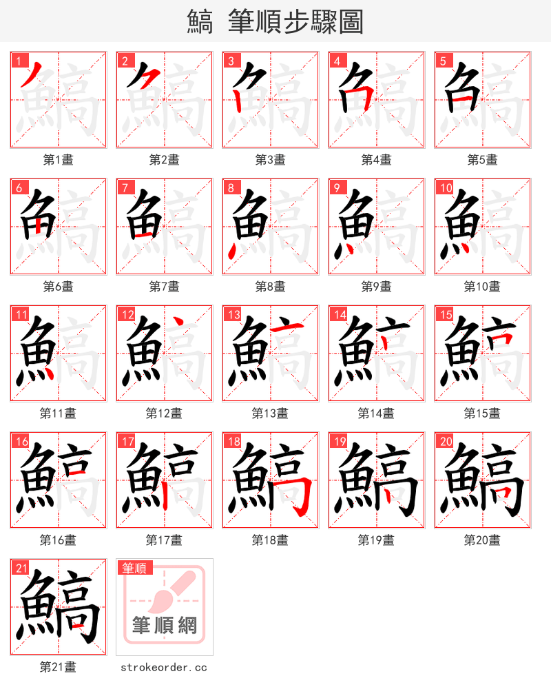 鰝 的笔顺分步演示