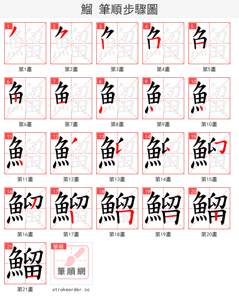 鰡 的笔顺分步演示