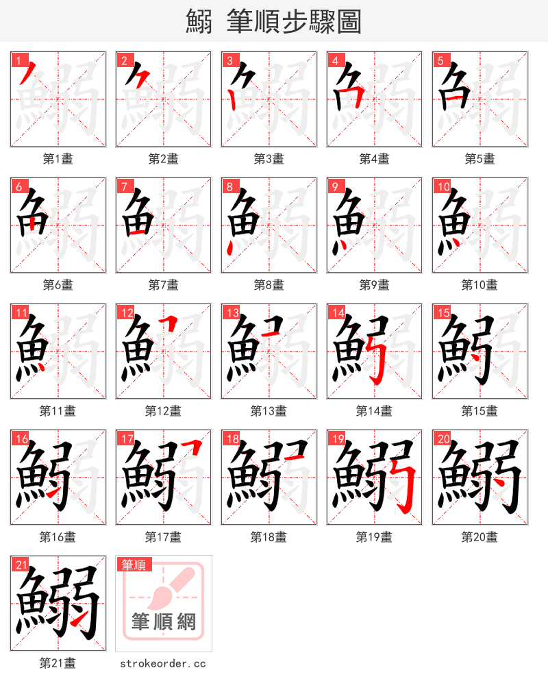 鰯 的笔顺分步演示