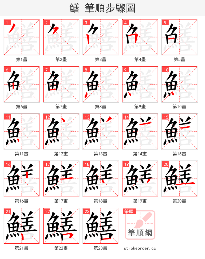 鱔 的笔顺分步演示