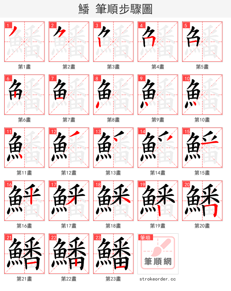 鱕 的笔顺分步演示