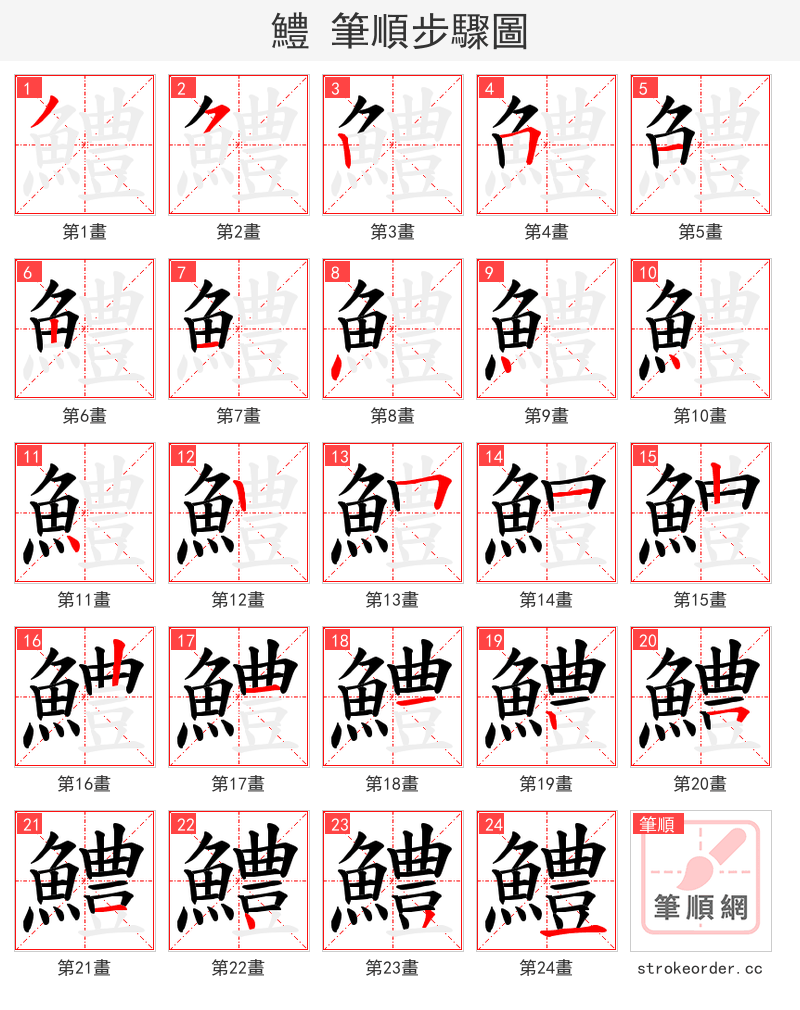 鱧 的笔顺分步演示