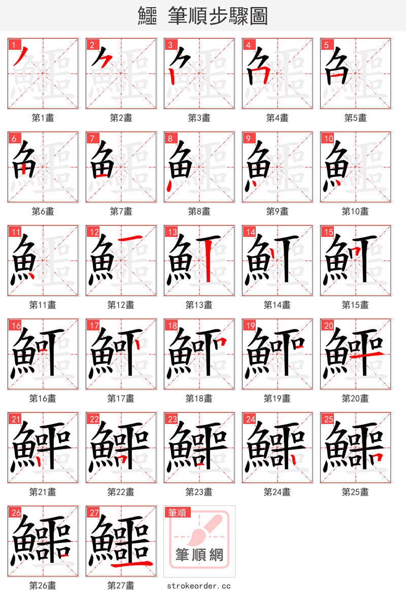 鱷 的笔顺分步演示