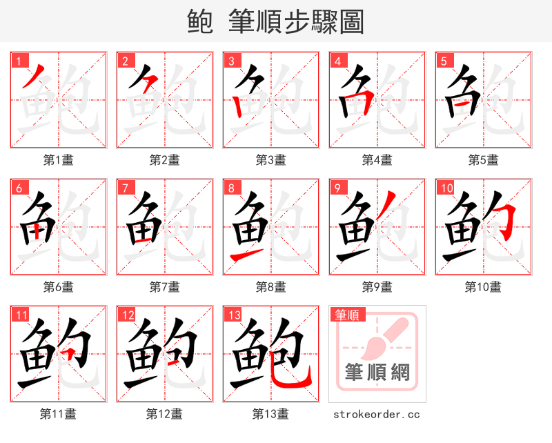 鲍 的笔顺分步演示