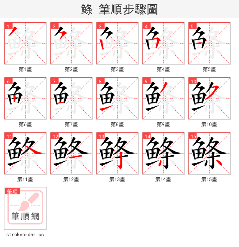 鲦 的笔顺分步演示