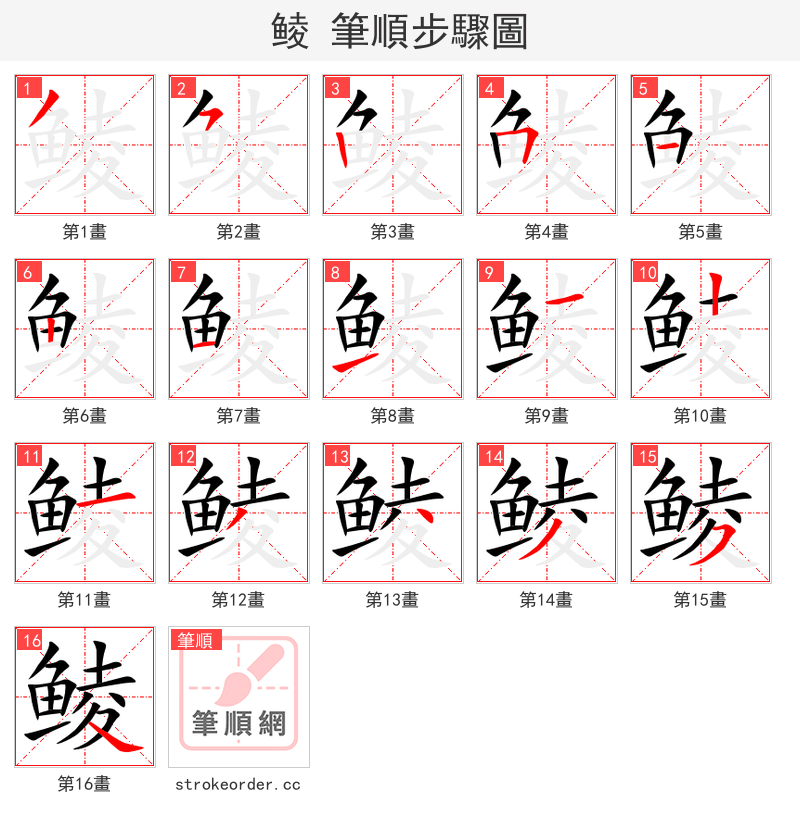 鲮 的笔顺分步演示