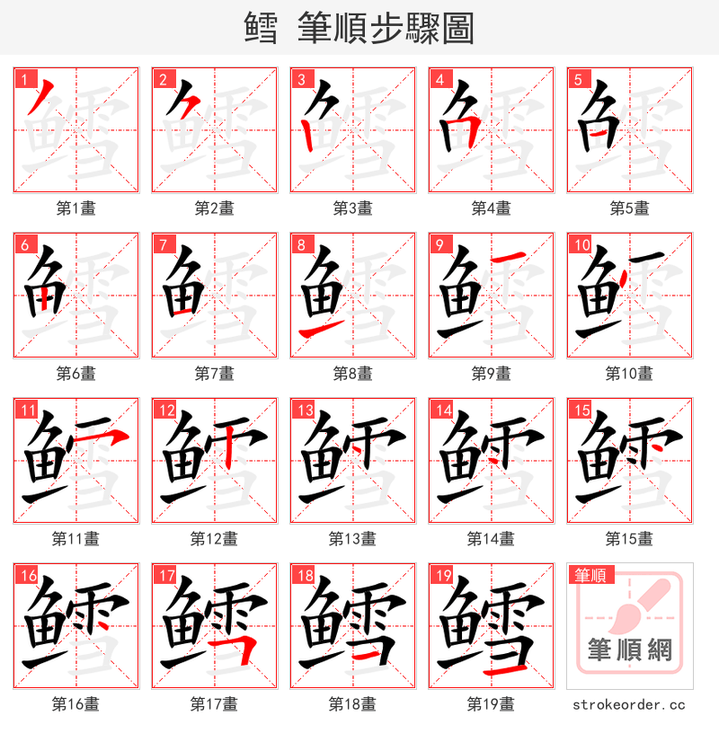 鳕 的笔顺分步演示