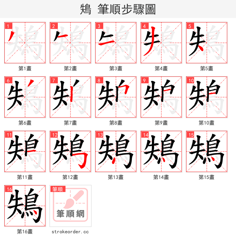 鴩 的笔顺分步演示