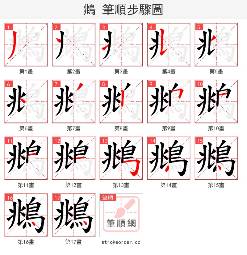 鴵 的笔顺分步演示