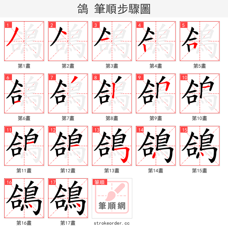 鴿 的笔顺分步演示