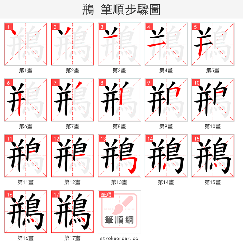 鵧 的笔顺分步演示