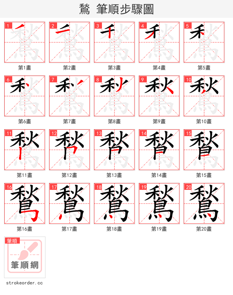 鶖 的笔顺分步演示