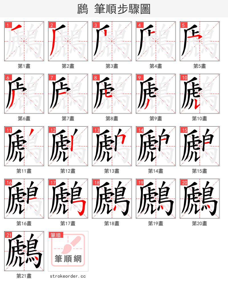 鷉 的笔顺分步演示