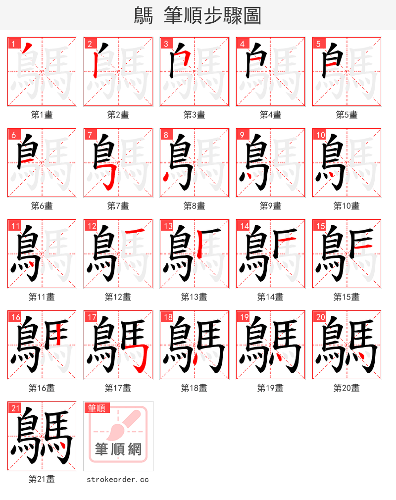 鷌 的笔顺分步演示